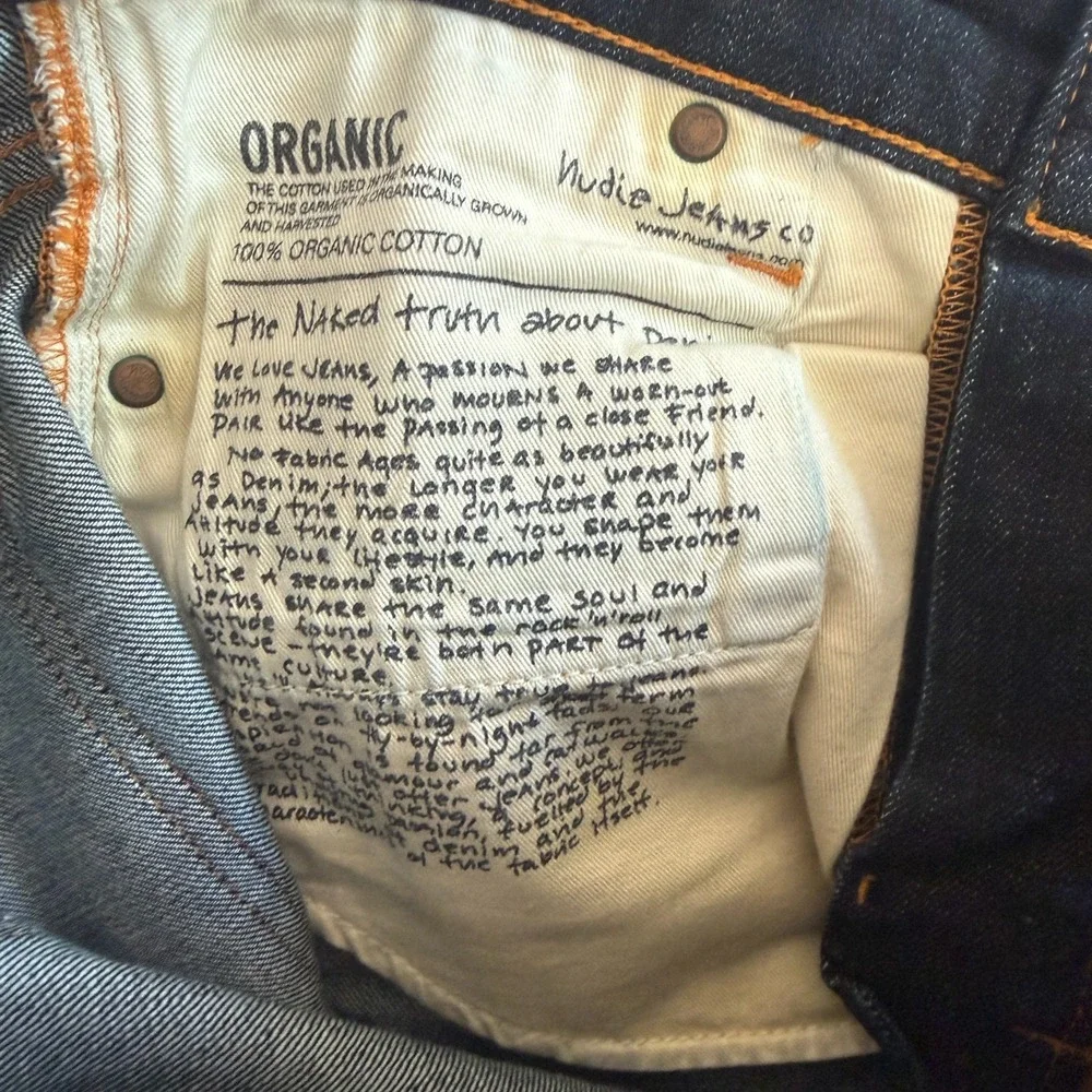 Nudie Jeans Brute Knut sz 27 x 32 Crinkle Blues Organic Cotton MSRP $240